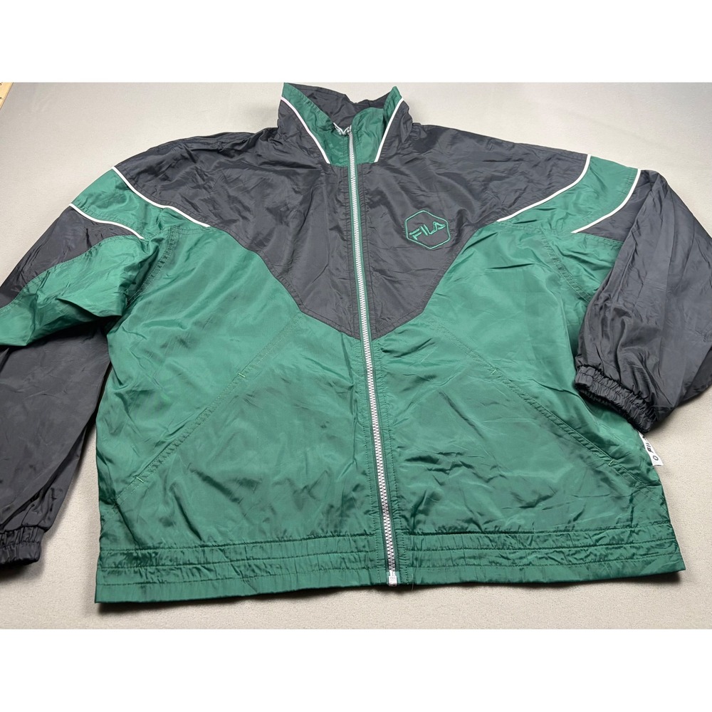 Vintage Fila Windbreaker Jacket Mens Large Green Black Colorblock Full Zip Nylon